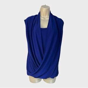 FOR CYNTHIA Electric Blue Sleeveless Blouse Layered Built in Cami w/Draping L
